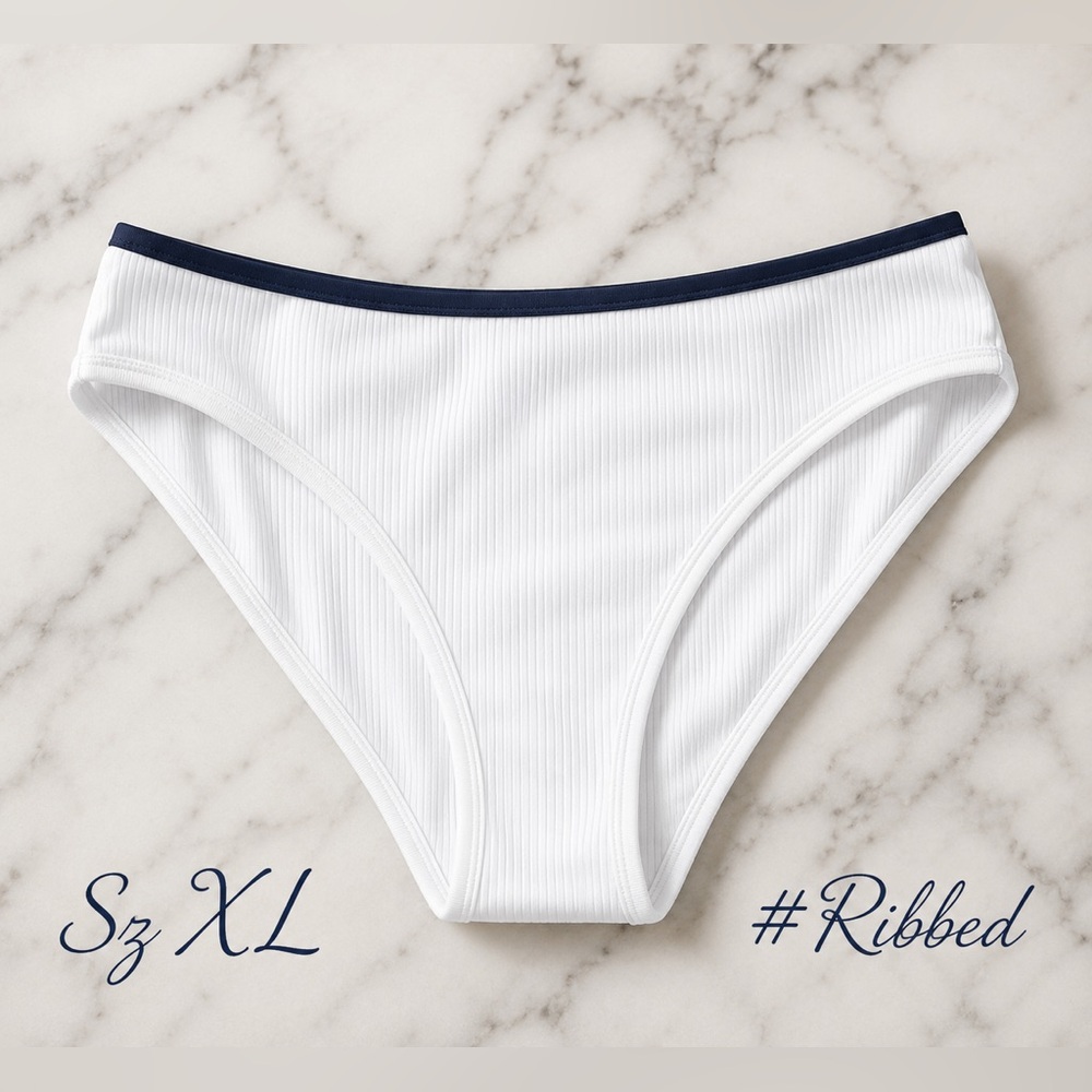 NOBO NEW XL 15-17 *Ribbed* White Blk Contrast Swim Bikini Bottom